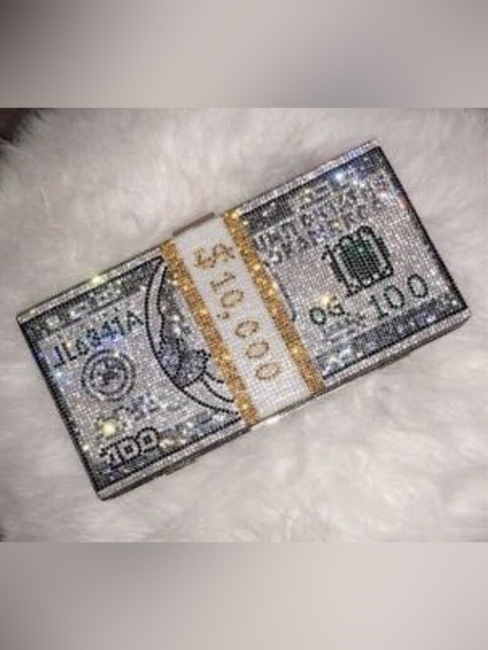 Embellished Crystal Money Band Clutch in Silver and Gold